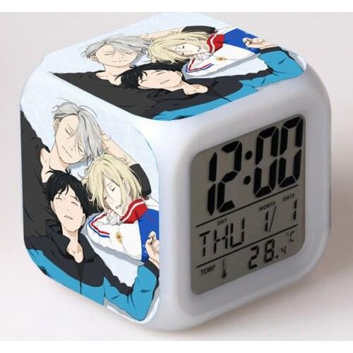 Anime Yuri on ice Cartoon LED 7 Color Flash Digital Alarm Clocks Kids Night Light Bedroom Desk Clock despertador