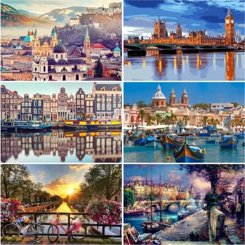 AZQSD DIY Oil Painting By Numbers Landscape Home Decor Acrylic Paint Adult Coloring By Numbers Venice 50x40cm Handpainted Gift