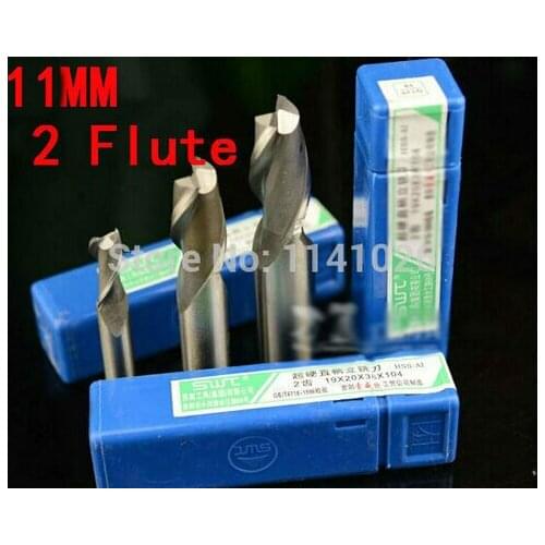 Free Shipping 2PCS 11mm 2Flute HSS & Aluminium End Mill Cutter CNC Bit,Superhard straight shank two Flutes cutter
