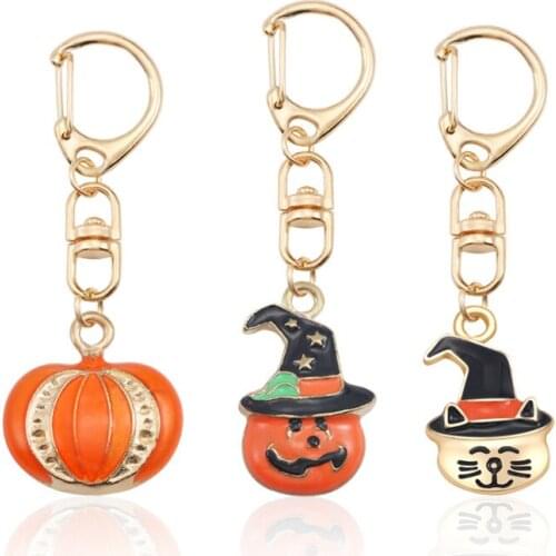 FREE SHIPPING BY DHL 120pcs/lot 2019 New Metal Pumpkin Keychains Magic Hat Keyrings for Halloween Gifts