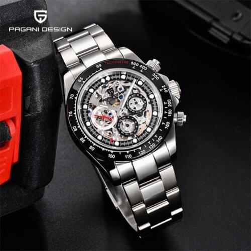 PAGANI DESIGN New Men Hollow Automatic Mechanical Winding Watch Stainless Steel Waterproof Fashion Rainbow Business Watch Montre