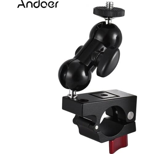 Andoer 25mm Rod Clamp w/ Articulating Friction Arm Monitor Mount with Thread Double Ballhead for Handheld Gimbal Stabilizer
