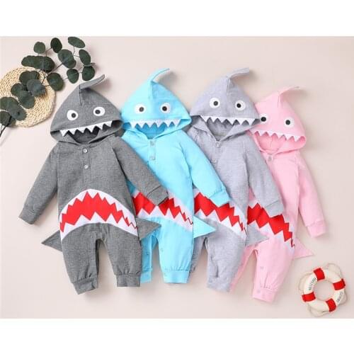 Childrens Romper Newborns Shark Pattern Jumpsuit Pointed Teeth Bigmouth Fin One Piece Suit for Infants