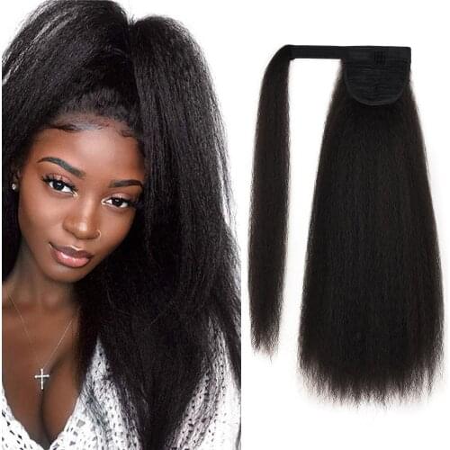 Long Kinky Straight Wrap Around Ponytail Extension Heat Resistant Synthetic Natural Fake Hair Clip In Pony Tail for Women