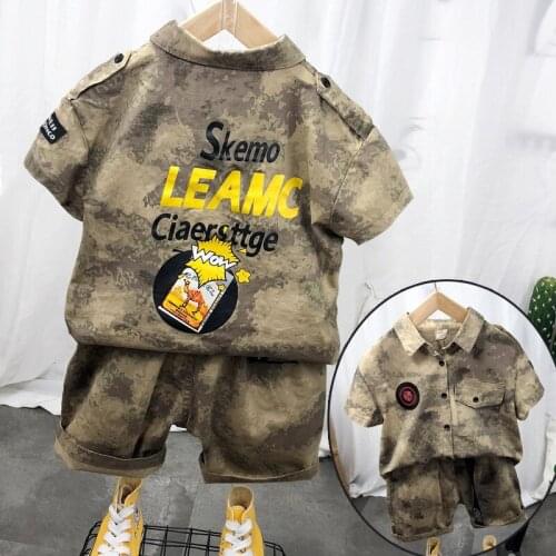 Baby Boys Fashion Camouflage Sets 2020 Summer New Childrens Clothing Kids Short Sleeve Turn Down T Shirt+shorts 2pcs Sets 2-7Y