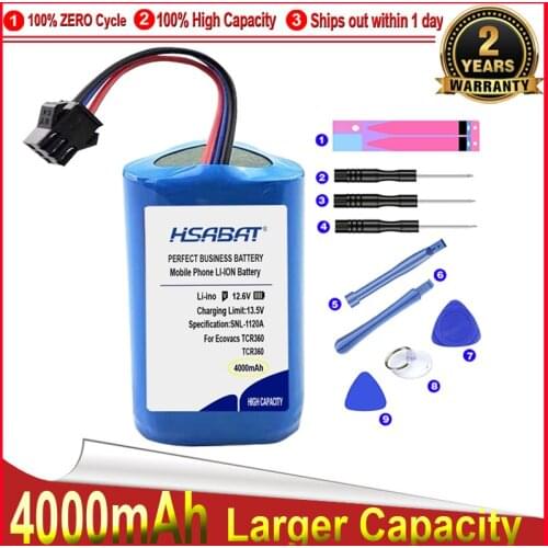 HSABAT 0 Cycle 4000mAh Battery for Ecovacs TCR360 D36A/B/C/E DA611 DB35 DA60 High Quality Replacement Accumulator