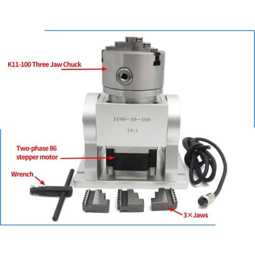 Indexing Dividing Head 4th Axis A aixs, Rotary Axis 3 jaw Chuck K11-100mm Nema34 Stepper Motor for CNC Router Engraving