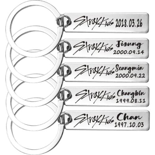 2021 Stray Kids Signature Date of Birth Keychain Hip Hop Stainless Steel Rectangle Pendant ID Tag Key Chain K-POP Jewelry