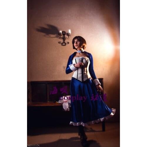 Bioshock Infinite Elizabeth Cosplay Costume blue costume top+skirt+coat