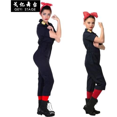 Cos lady cleaner costume luxury stage performance costume blue jumpsuit maid female worker female man costume