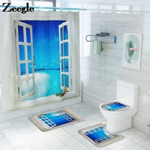 Scenic Pattern Bath Mat Toilet Carpet for Bathroom Foot Pad Non Slip Bath Mat and Shower Curtain Set Home Decor Bath Rugs