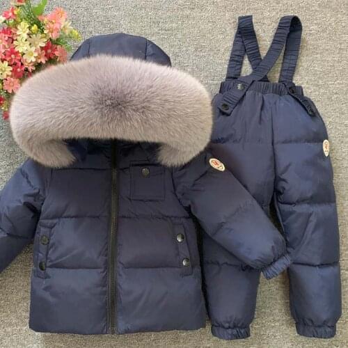 Hooded Fur Baby Boy Winter Suits Down Warm Girls Snow Sets Sport Ski Childrens Tracksuit Outdoor Kids Outfits Clothes Jacket