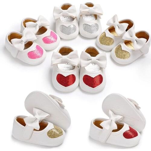 Adorable Newborn Baby Girl Shoes Soft Moccasins with Bowknot Infant Bebe Spring PU Leather First Walkers Heart Sequined