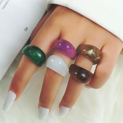 Fashion Personality Simple Round Resin Ring Men and Women The Same Popular Color Transparent Acrylic Ring 2021 New