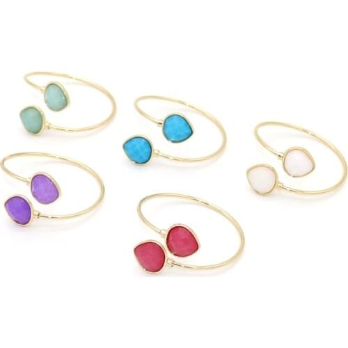 Fashion Copper Made Adjustable 5 Colors Big Double Heart Resin Stone Cuff Bangles for Women Snape Jewelry