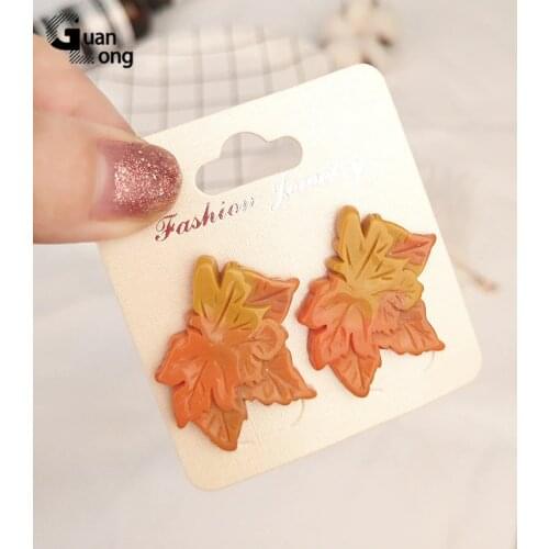 GuanLong Trendy Yellow Leaf Resin Fashion Earrings for Women Big Acrylic Drop Earring for Girls New Party Jewelry Brincos 2019