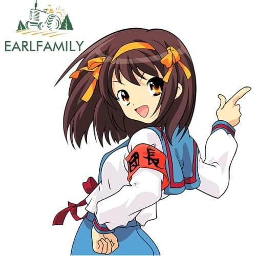 EARLFAMILY 13cm x 11.2cm For Haruhi Suzumiya Car Sticker Anime Decal Auto Refrigerator Air Conditioner Scratch-Proof Sunscreen