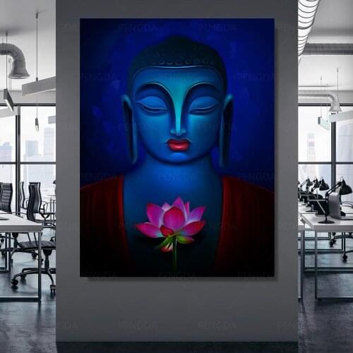 Wall Art Pictures Canvas Buddha Statue Posters Home Decoration Modular Religion Painting HD Printed Lotus Framework For Bedroom