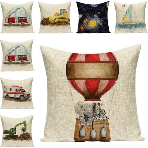 Car Printing Cotton Linen Cushion Cover decorative pillows Chair Cushion Cartoon Hot-air Balloon Pillowcase Cushions Home Decor