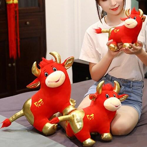 New Chinese Zodiac Ox Cattle Plush Toy 2021 New Year Zodiac Cartoon Mascot Animal Stuffed Doll Pillow For Kids New Year Gifts