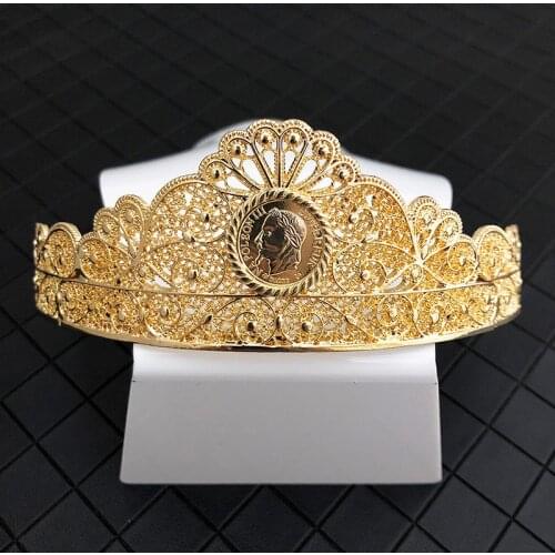 New design golden crown Dubai wedding jewelry good quality Algerian Bridal Hair Accessories Napoleons Golden Crown