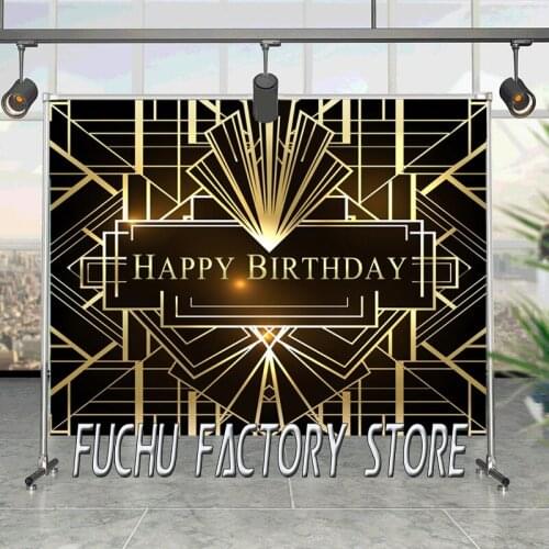 Custom Adults Birthday Party Backdrop Black Golden Great Gatsby Banner Tasteful Photo Background Wall Setter Poster Decoration