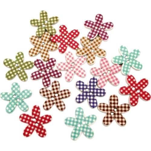 50pcs Mixed Flower Wooden Sewing Buttons For Clothing Needlework Scrapbooking Wood Botones Decorative Crafts Diy Accessories