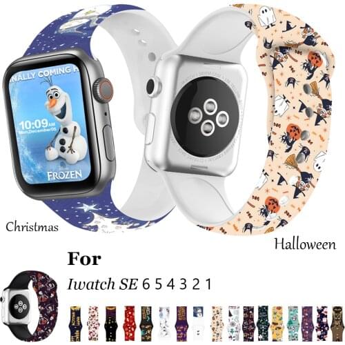 Christmas Silicone Strap For Apple Watch band 44mm 40mm 42mm 38mm Cartoon Rubber Bracelet strap For iwatch apple watch 6 5 4 3 2