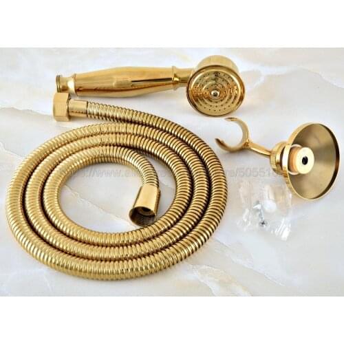 Gold Color Brass Telephone Hand Held Shower Head & 1.5 m Hose Water Saving Handheld Sprayer & Shower Holder zhh044