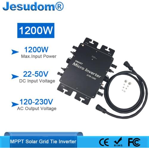 Solar Inverter 1200W 22V-50VDC Input 80-160VAC Output Suit to 120V/230V Smart Grid Tie Micro Converter for PV Monitoring System