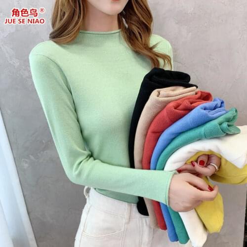 Woman Sweaters Character Bird Core-Spun Avocado Green Sweater Womens Early Autumn Slim Fit Pullover Long-Sleeved Knitted Top