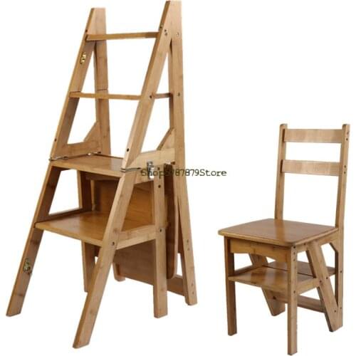 Solid Wood Ladder Household Folding Stair Chair All Solid Wood Ladder Chair Multi Functional Dual Purpose Ladder Stool