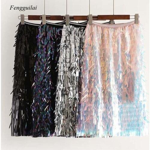 Sequins Skirts Fashion Beading Knee-Length Sexy Club Skirts