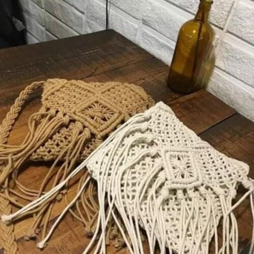 Womens Shoulder Straw Bag Handmade Rope Woven Ladies Handbag Tassel Crossbody Bag For Women Boho Crochet Rattan Beach Bag