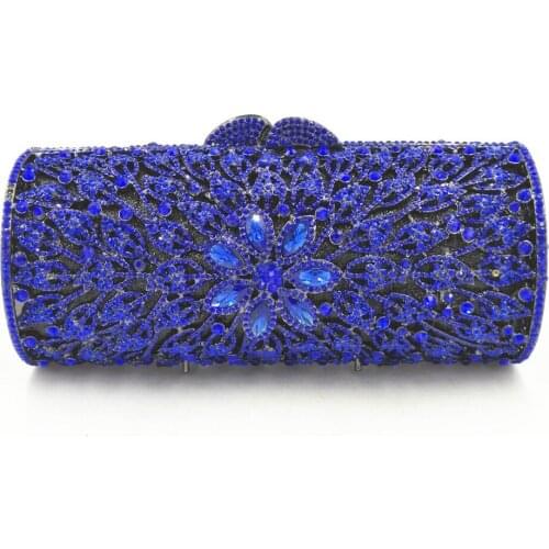 XIYUAN BRAND Hollow Out Blue Crystal Evening Clutch Bags Rhinestone Women Handbags Luxury Mini Minaudiere Ladies Party Purse