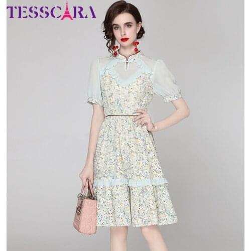 TESSCARA Women Summer Elegant Floral Dress Festa High Quality Cocktail Party Robe Femme Runway Vintage Designer A-Line Vestidos
