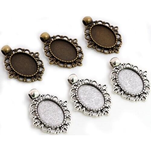 10pcs 13x18mm Inner Size Antique Silver Plated and Bronze Simple Cameo Cabochon Base Setting Charms Pendant Necklace Findings