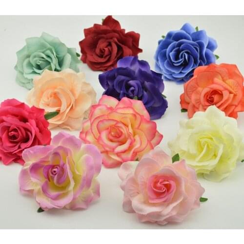 10cm 5pcs Artificial Flowers Head Silk Blooming Roses For Wedding Car Decora DIY Garland Material Simulation Cheap Fake Plants