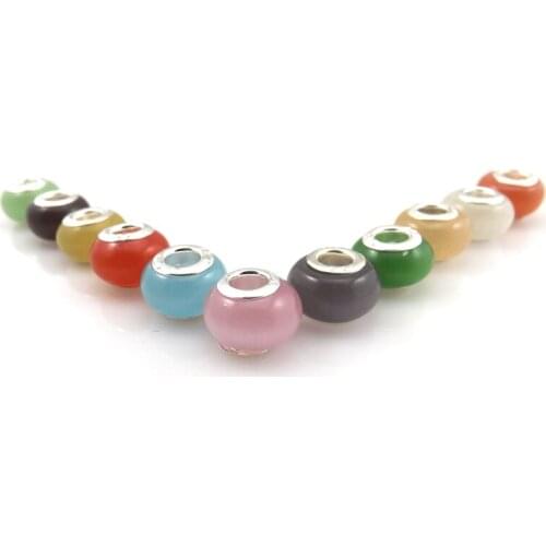 100pcs European Imitation Cats Eye Stone Beads Big Hole Loose Beads For Bracelet DIY