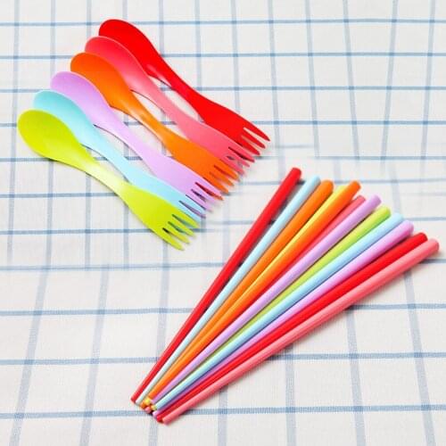 12pcs portable chopsticks outdoor picnic creative fork camping rainbow tableware cooking pots and pans set spoon