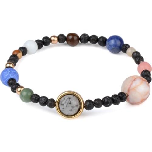 19cm Handmade Solar System Bracelet Universe Galaxy Eight Planets Star Natural Stone Bead Bracelets Bangles Jewelry Dropshipping