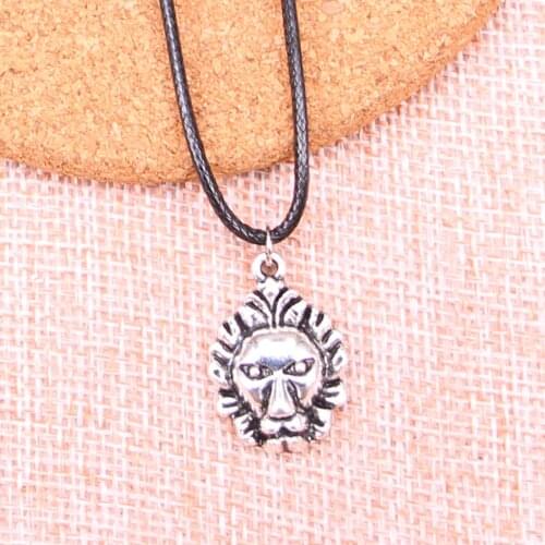 20Pcs Antique Silver Color angry lion head Pendant 24*16mm Leather Chain Necklace Black Leather Cord Necklace