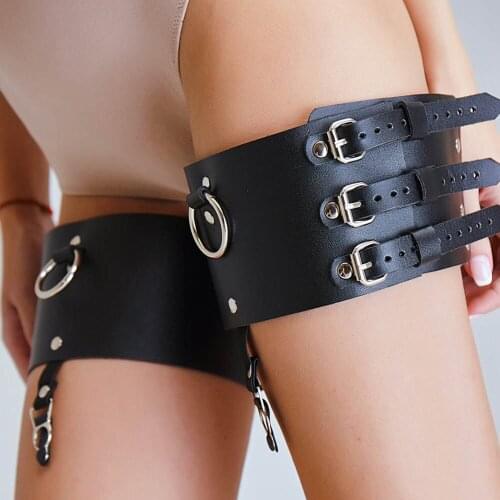 2021 Women Thigh Leg Harness BDSM Leather Leg Suspenders Belts Fetish Bondage Harness Harajuku Black Adjustable Garter Belts