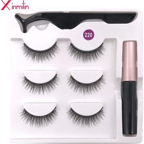 3 Pairs 5 Magnet Eyelash Magnetic Liquid Eyeliner Magnetic False Eyelashes Tweezer Set Waterproof Long Lasting Eyelash Extension