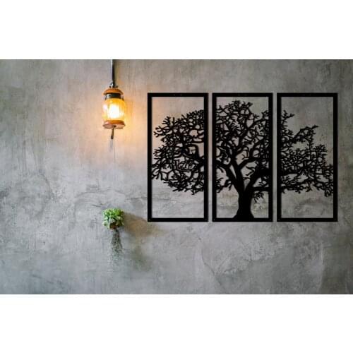 Wood Wall Art Tree Decor 3 Pieces Black Color Modern Nature Home Office Living Room Bedroom Kitchen New Quality Gift Ideas 3D