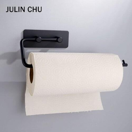 304 Stainless Steel Toilet Paper Holder Adhesive Black Big Paper Towel Roll Holder Tissue Hanger Rack Bar Cabinet Rag Hanging