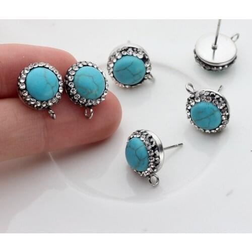 6pcs/lot Fashion Round Blue Natural Stone Crystal Metal Base Earrings Connector For DIY Earrings Making Finding Accessories