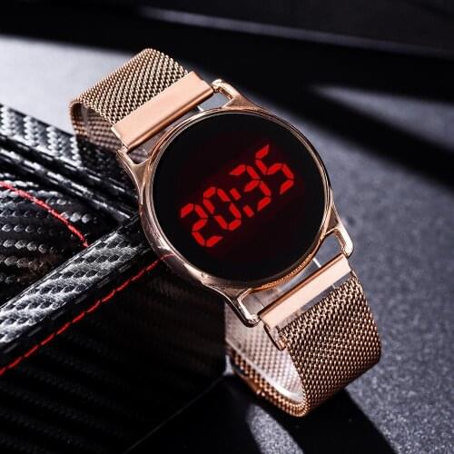 LED Electronic watches Star Watch Rose Gold Mesh Magnet Starry Sky Quartz Wristwatch Gradient Ladies Wrist Watches For Women
