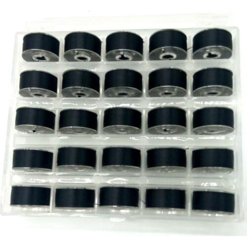 Black color Plastic side Type L 75D/2 25PCS/BOX For Home Embroidery Machine Prewound Bobbins