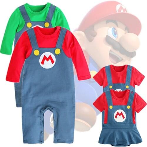 Baby Super Mari Bros Cosplay Jumpsuit Suit Boy Girl Halloween Anime Fantasy Luigi Romper Newborn Long Sleeve Dress Costume
